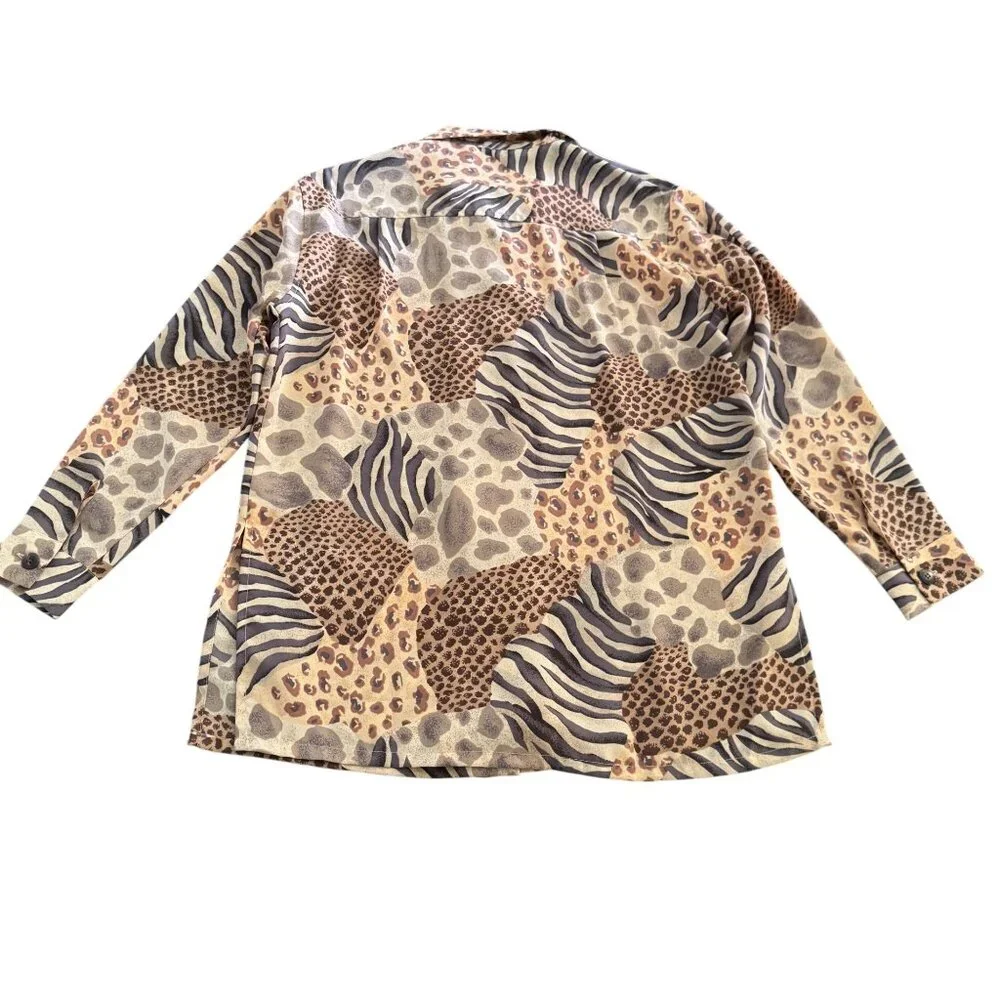 Bechamel Petites Women's Animal Print Button Up LS Blouse Shirt, Size PS NWT - Picture 2 of 8